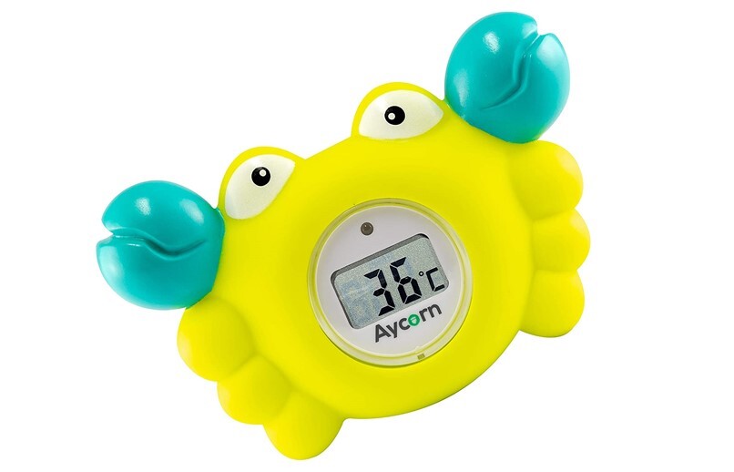 Multi purpose and durable crab design baby bath and room thermometer.