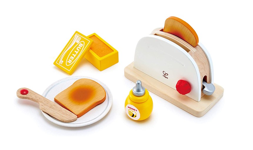 Elegant colors and attractive set of pop-up toaster and other food toys.
