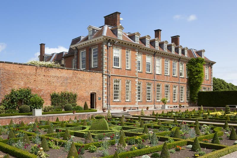 Hanbury Hall is a large red-bricked country house with formal gardens.