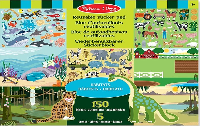 Set of fun habitat stickers and reusable perfect for kids who loves animals.