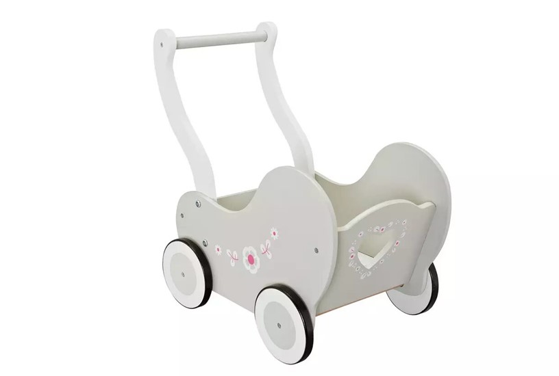 Simple but elegant and durable wooden doll's pram perfect for babies.
