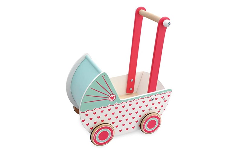 Colorful, attractive and durable wooden toy pram perfect for different toys you want to put.