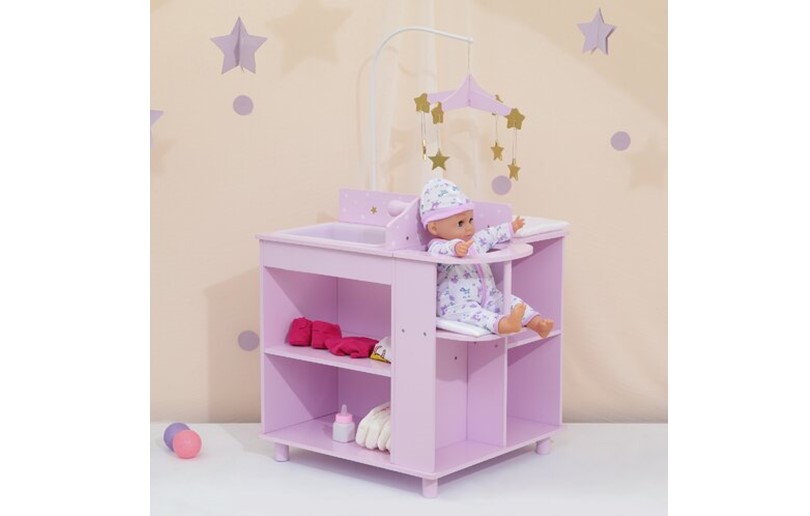 Gorgeous purple mobile for doll changing station with attractive dangling stars for baby doll.