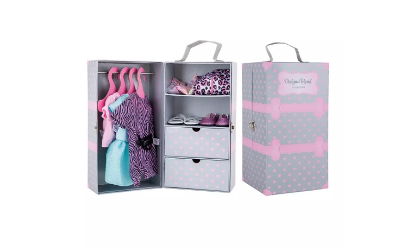 Lovable pink polka dots of doll wardrobe with set of different occasions outfit perfect little sassy girls.