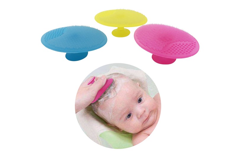 Set of colorful baby bath silicone brush for babies to massage and scrub baby's soft head.