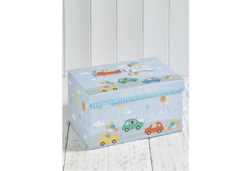 Adorable keepsake box with colorful prints of cars perfect for babies milestone.
