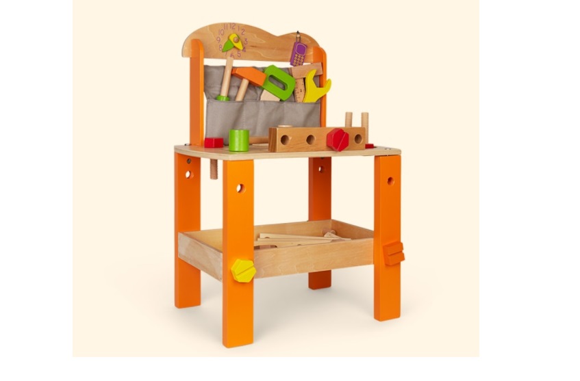 Durable wooden bench for the tool toys.
