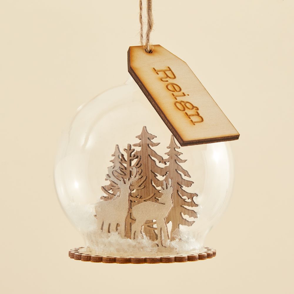 My 1st Years Personalised Glass Bauble With Wooden Reindeer Scene