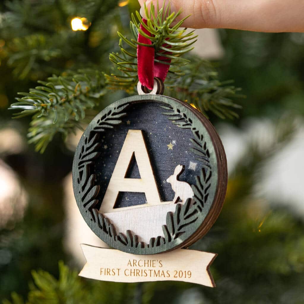 Clouds And Currents Personalised Initial First Christmas Decoration