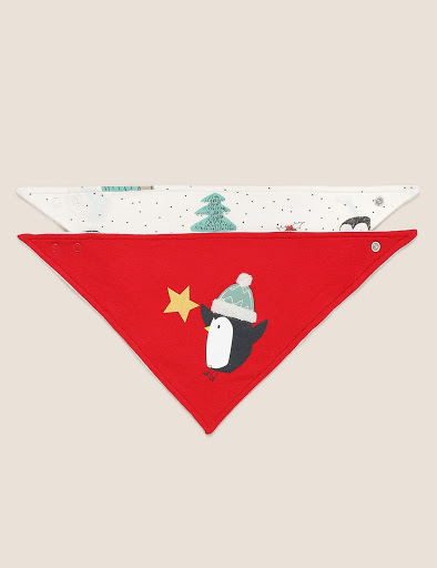 Marks & Spencer 2pk Cotton Christmas Print Dribble Bibs