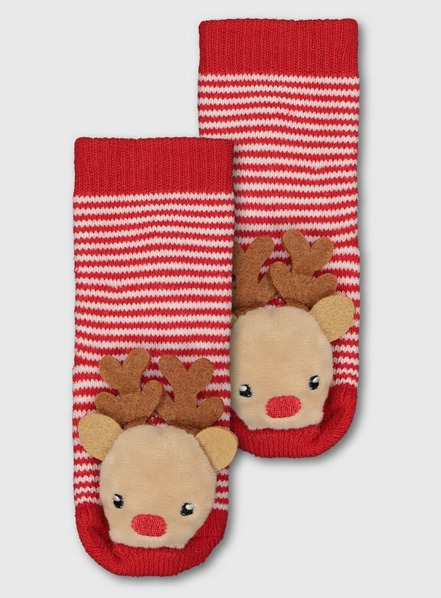 Sainsburys Red Stripe Reindeer Rattle Socks