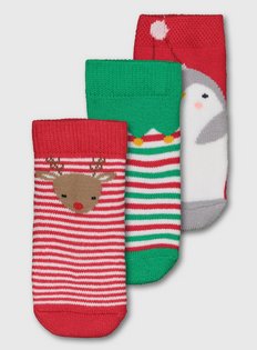 Sainsburys Christmas Terry Patterned Socks 3 Pack