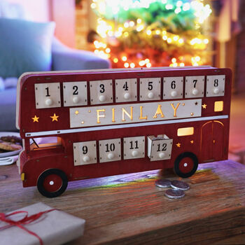 Personalised Vintage Wooden LED Bus Advent Calendar.