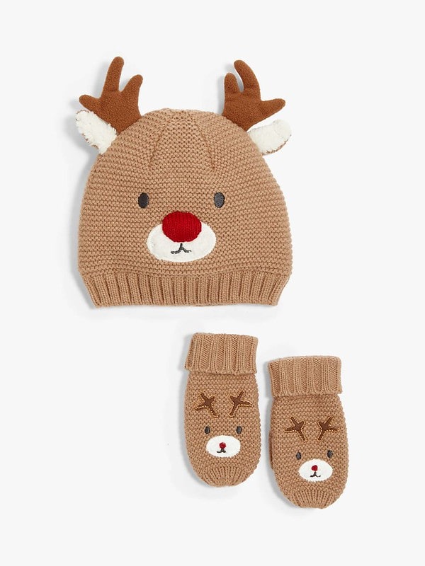 Children's Reindeer Hat And Mittens Set - John Lewis