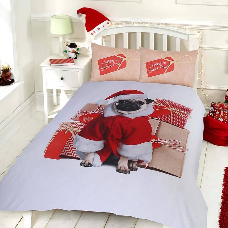Sleepdown Christmas Pug Duvet Cover & Pillowcase Set