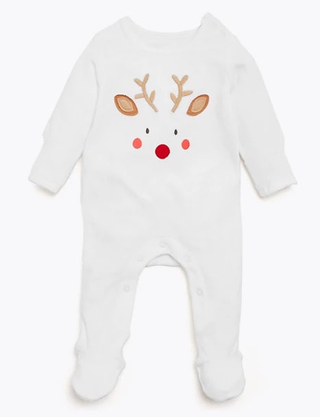 Cotton Velour Reindeer Sleepsuit