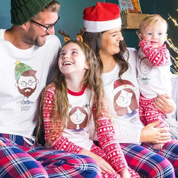 Sparks And Daughters Personalised Family Portrait Christmas Pyjamas.
