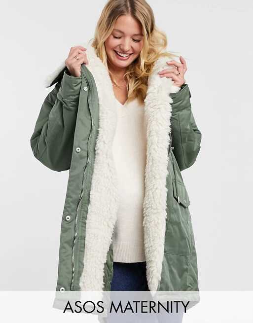 ASOS Design Maternity Waterfall Parka With Borg Lining