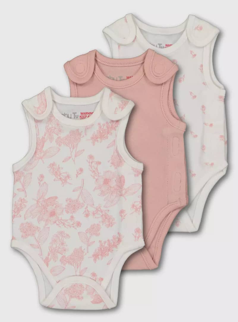 Pink Floral Premature Bodysuit 3 Pack - Argos