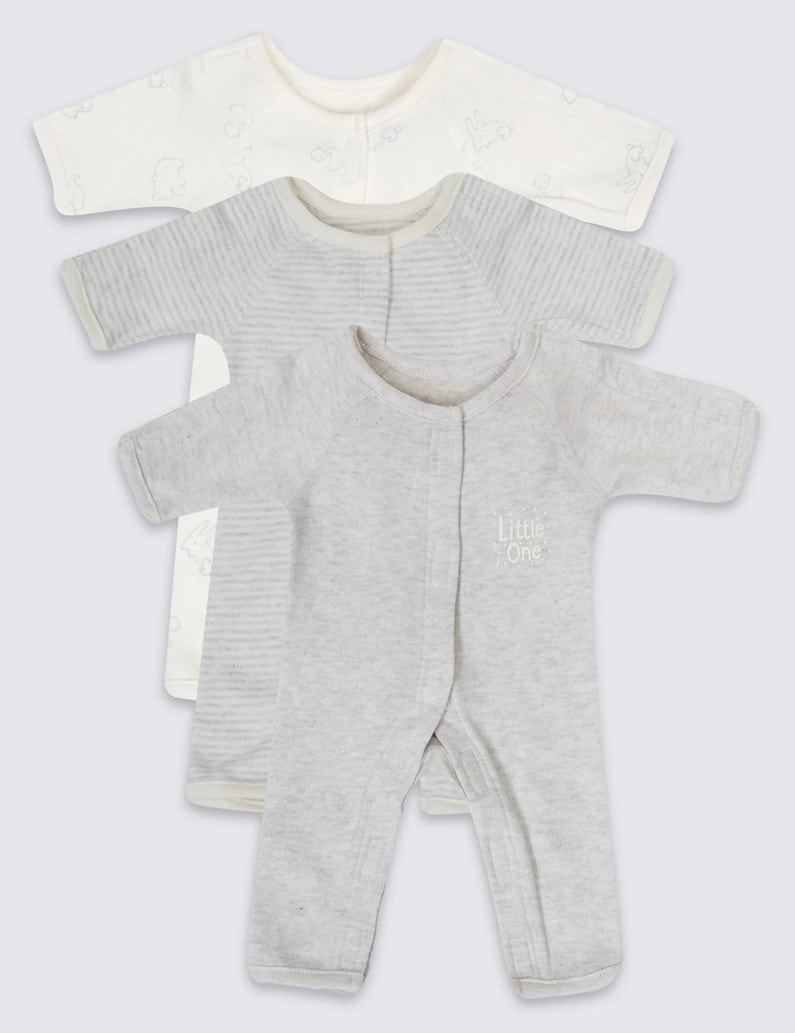 Adaptive 3 Pack Premature Pure Cotton Sleepsuits - M&S