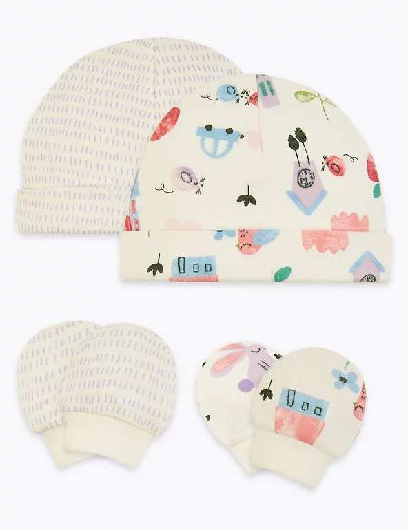 2 Pack Premature Hats & Mittens Set - M&S
