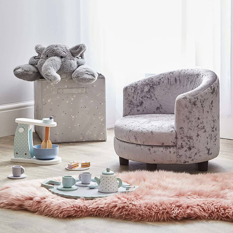 Dunelm Kids Silver Crushed Velvet Chair