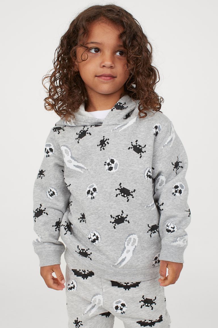 H&M Printed Hoodie - Grey Marl/Spiders.