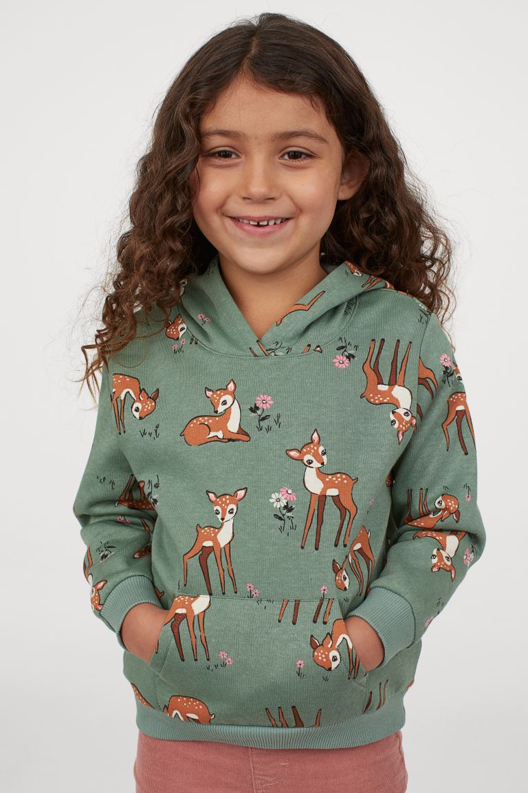 H&M Motif Hoodie - Green/Deer.