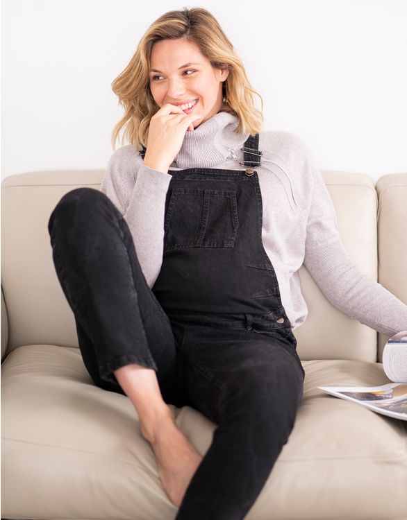Seraphine Black Denim Maternity Overalls