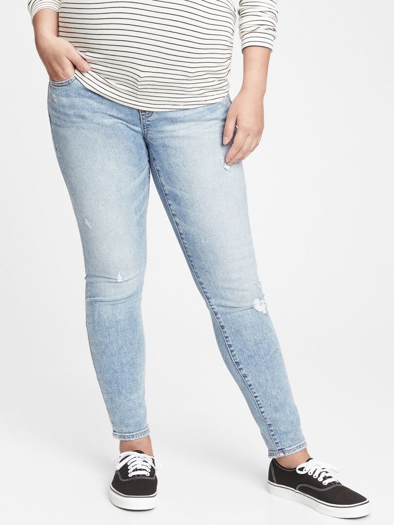 GAP Maternity True Waistband Full Panel Distressed Skinny Jeans