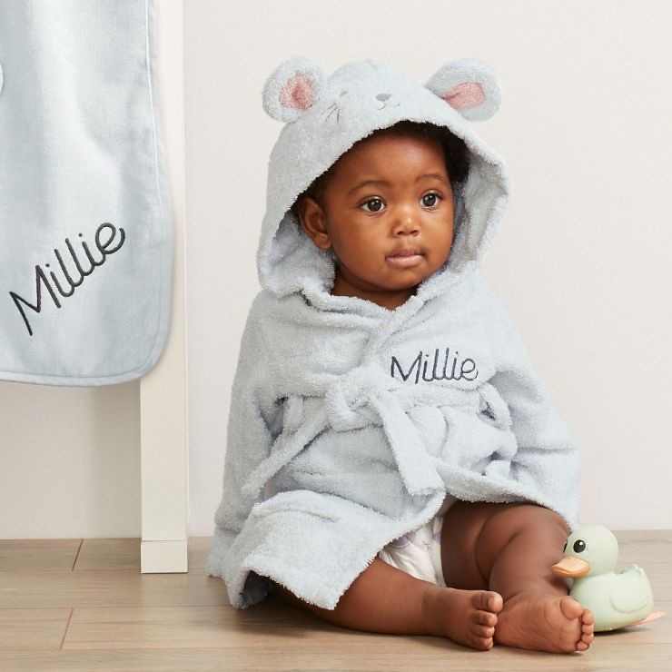 My 1st Years Personalised Grey Mouse Towelling Robe.