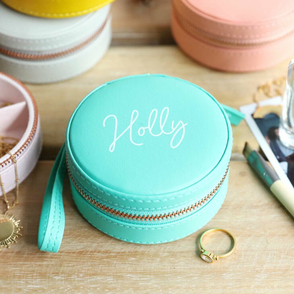 Lisa Angel Personalised Mini Round Travel Jewellery Case