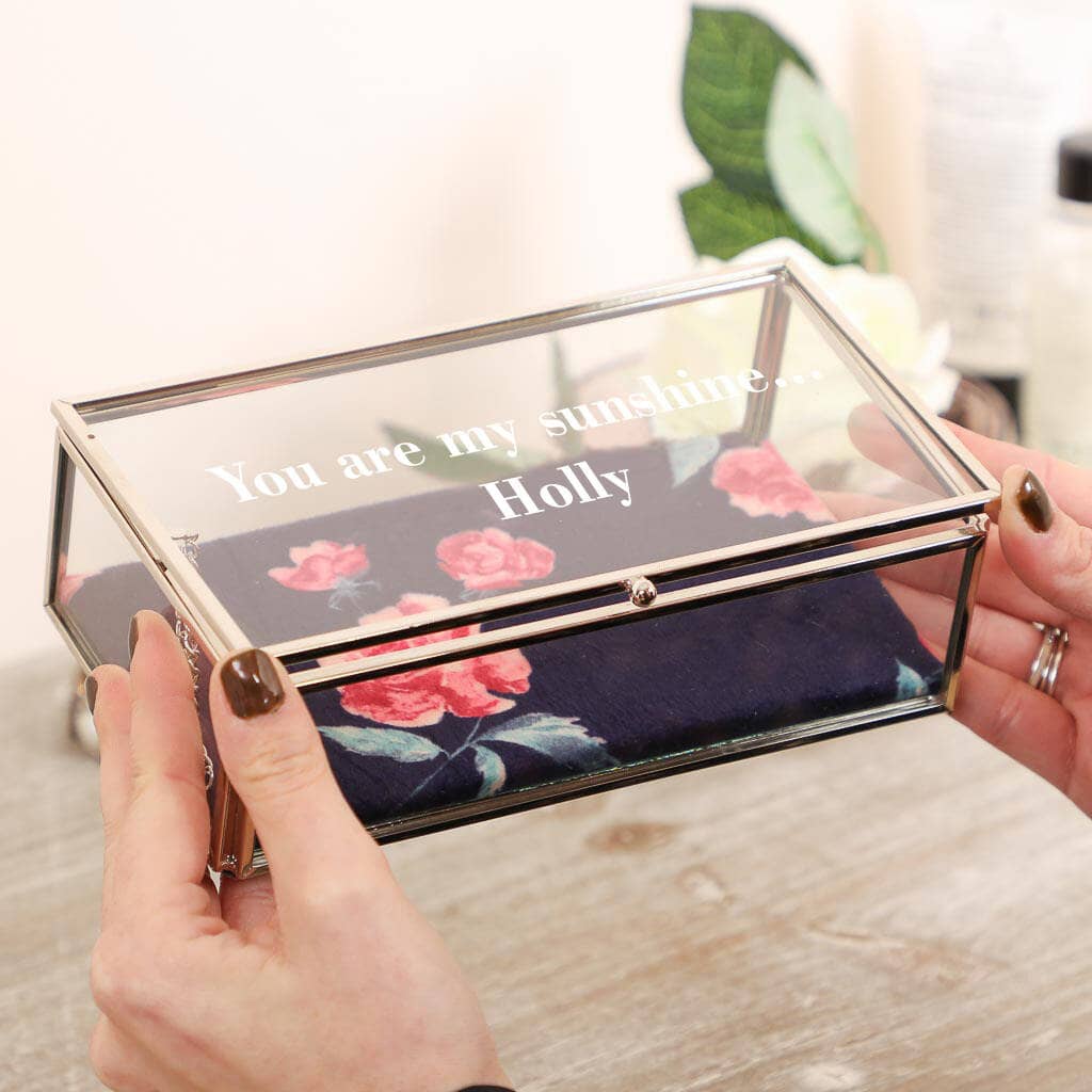 Dibor Personalised Rose Blooms Glass Jewellery Box