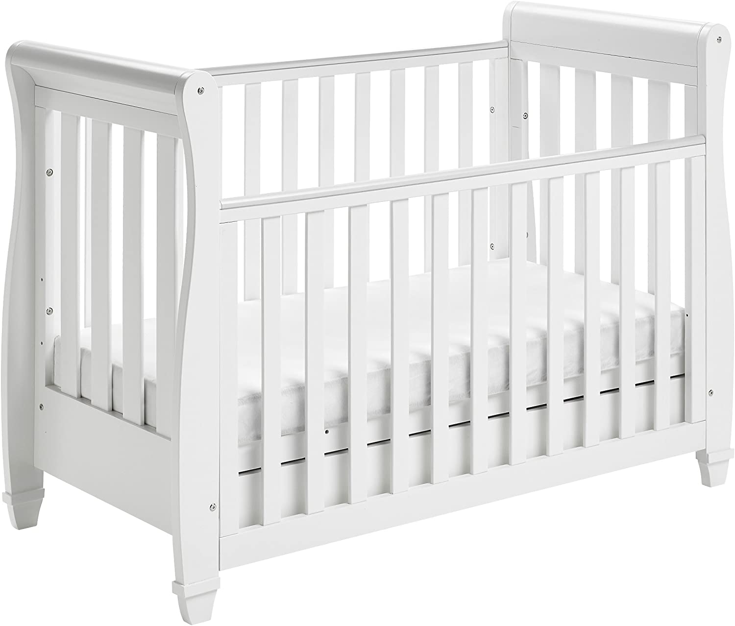 Babymore Eva Sleigh Cot Bed Drop Side With Drawer.