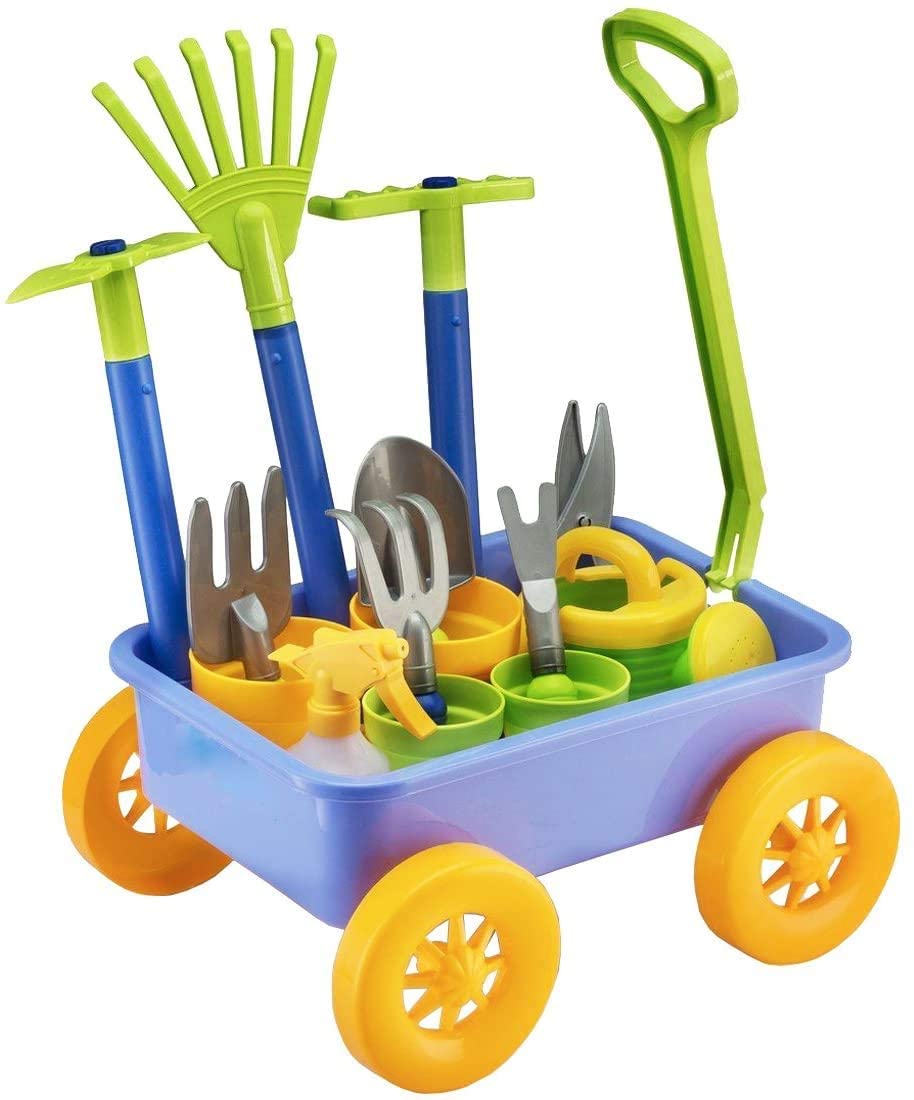 deAO Pull Along Kids Wheelbarrow And Gardening Tools