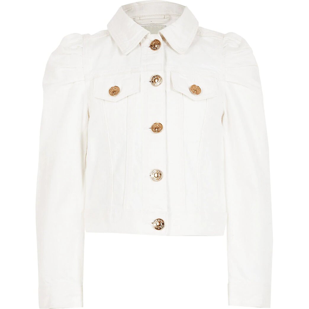 River Island White Puff Sleeve Denim Jacket.