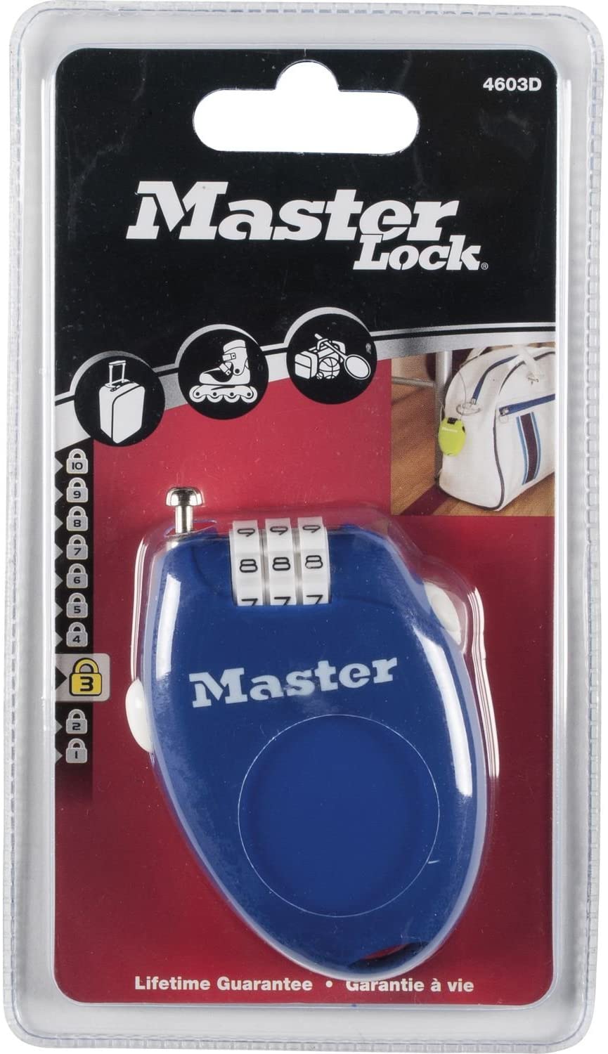 Master Lock 2 mm x 700 mm Retractable 3 Digit Resettable Combination Cable Padlock.