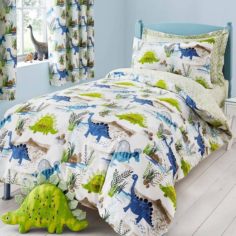 Roar! Dinosaur Reversible Green Duvet Cover and Pillowcase Set - Dunelm