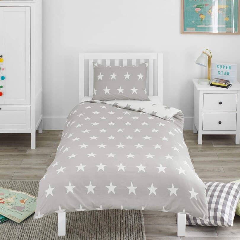 Grey & White Stars Kids Bedding Set - Bloomsbury Mill