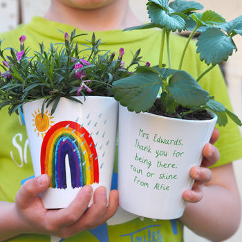 Rainbow Personalised Teacher Plant Pot Gift, So Close.