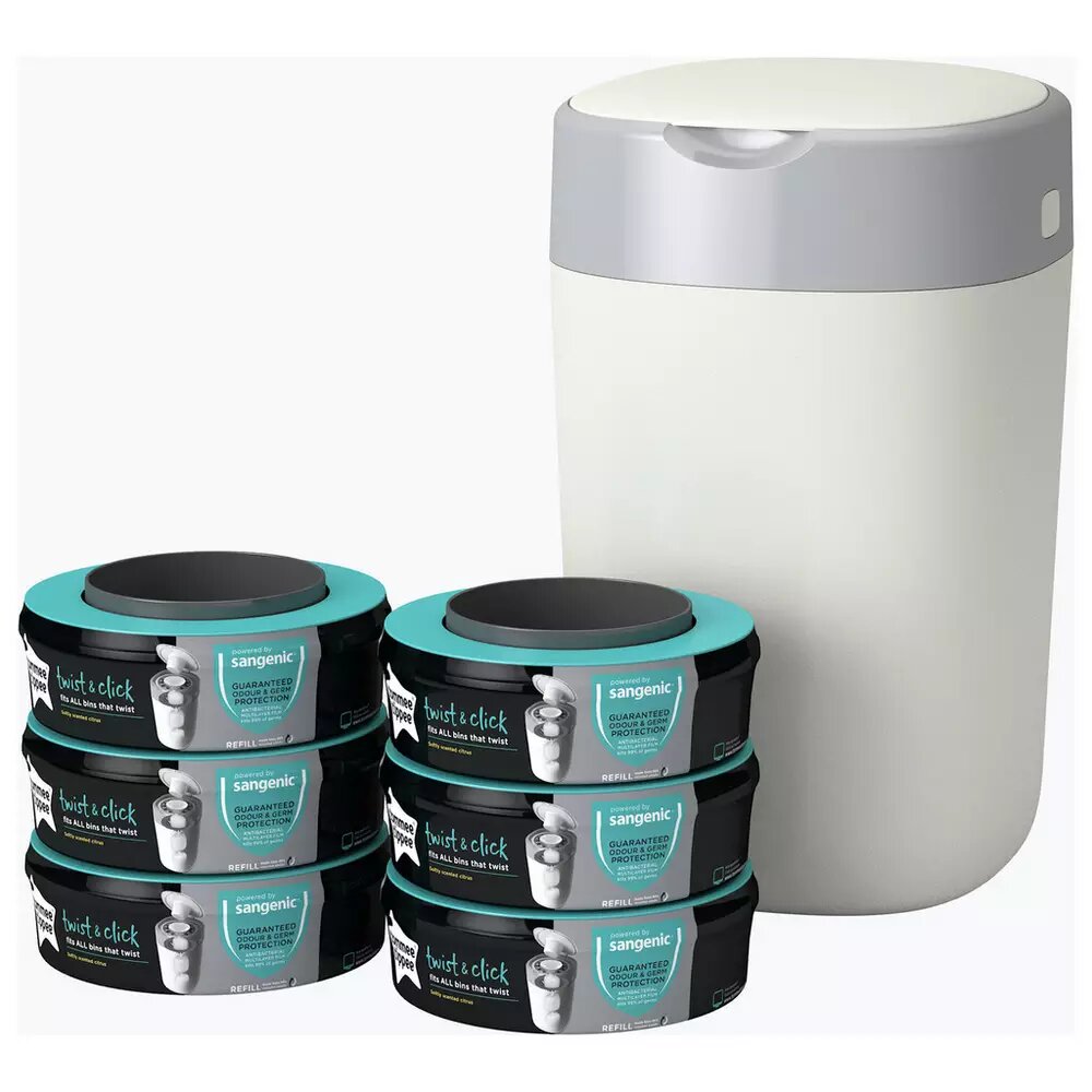 Tommee Tippee Twist & Click Nappy Bin And 6 Cassettes.