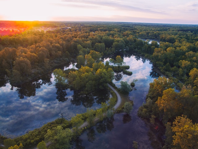 The Upper Peninsula and Lower Peninsula are attached by a long road.