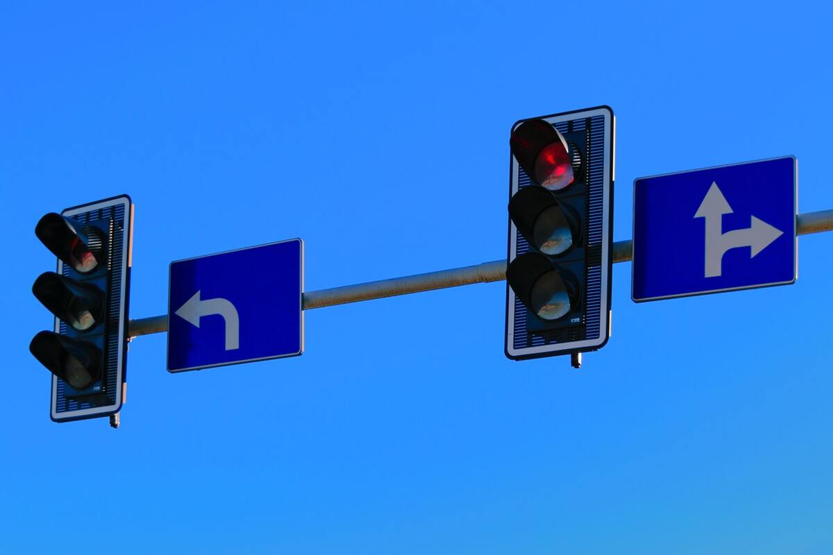 Traffic lights use LEDs to direct vehicles.