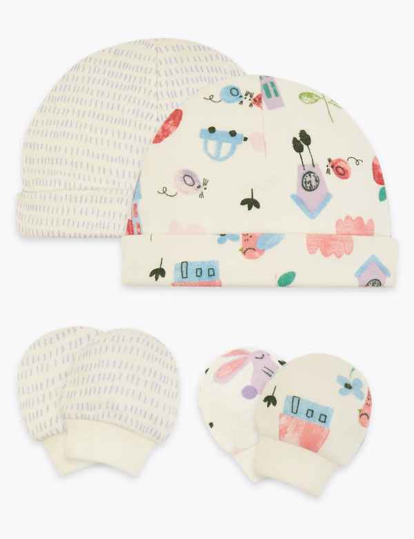 2 Pack Premature Hats & Mittens Set - M&S.