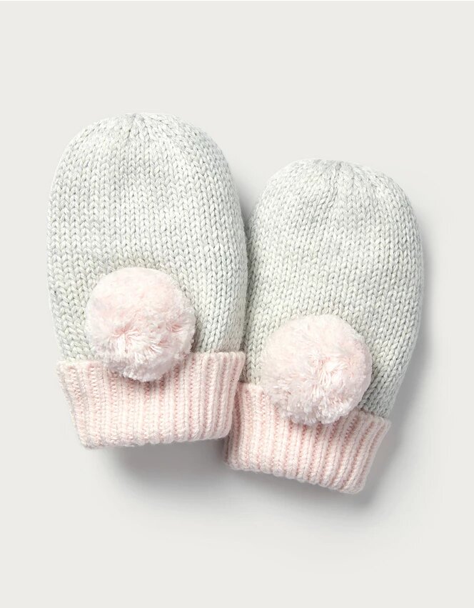 Knitted Pom-Pom Baby Mittens - The White Company.