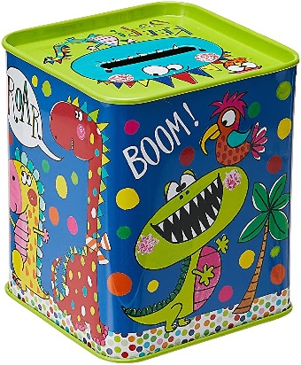 Rachel Ellen Money Box, Blue Dinosaurs.