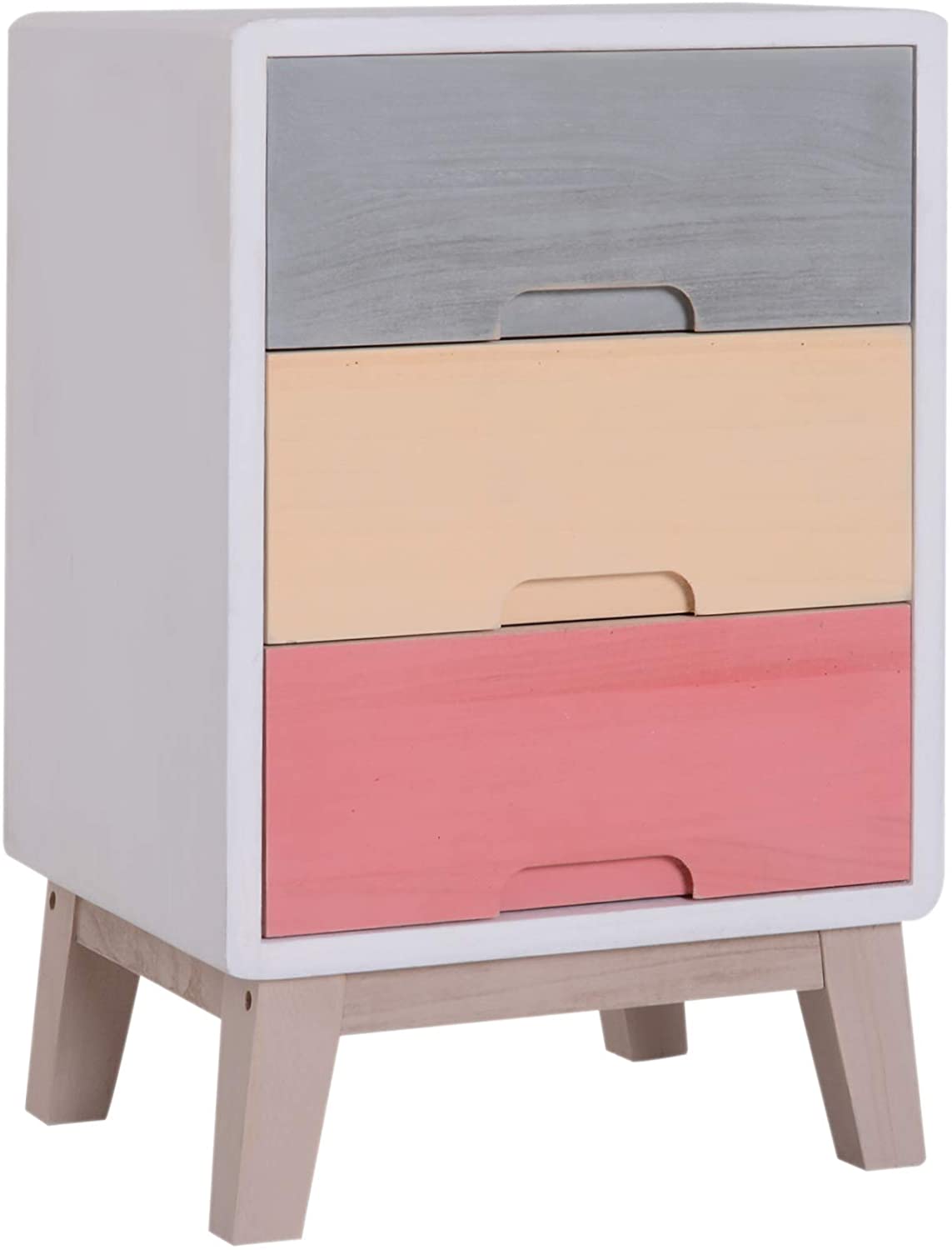 HOMCOM Wooden Three Drawer Bedside Table.