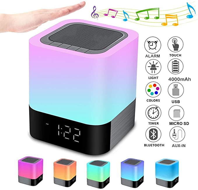Bedside Lamp With Alarm Clock And Bluetooth Speaker.