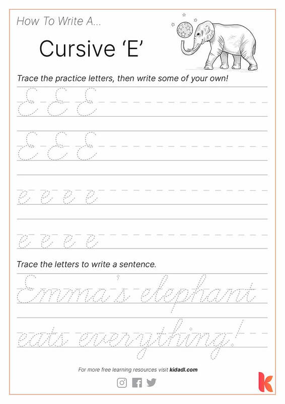 Cursive E Worksheet.