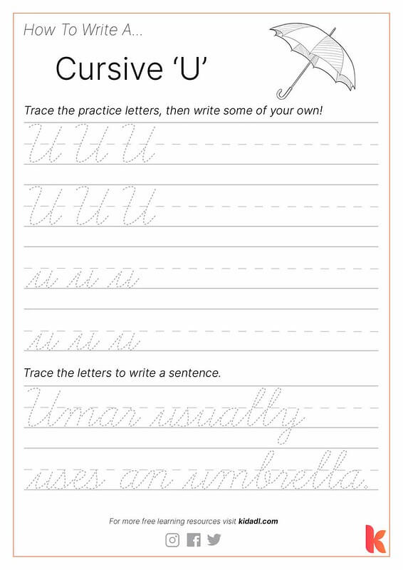 Cursive U Worksheet.